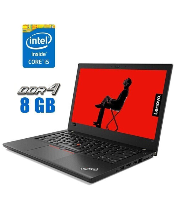 Ультрабук Lenovo ThinkPad T480 / 14&quot; (1920x1080) IPS / Intel Core i5-8250U (4 (8) ядра по 1.6 - 3.4 GHz) / 8 GB DDR4 / 240 GB SSD / Intel UHD Graphics 620 / WebCam - 1