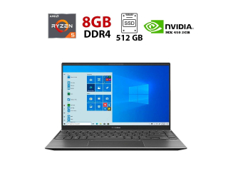 БУ Игровой ноутбук Asus ZenBook 14 Q408UG / 14&quot; (1920x1080) IPS / AMD Ryzen 5 5500U (6 (12) ядер по 2.1 - 4.0 GHz) / 8 GB DDR4 / 512 GB SSD / nVidia GeForce MX450, 2 GB GDDR5, 64-bit / WebCam из Европы в Харкові