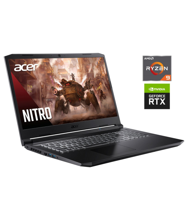 Игровой ноутбук Acer Nitro 5 AN517-41 / 17.3&quot; (1920x1080) IPS / AMD Ryzen 9 5900HX (8 (16) ядер по 3.3 - 4.6 GHz) / 32 GB DDR4 / 1000 GB SSD / nVidia GeForce RTX 3080, 8 GB GDDR6, 256-bit / WebCam / Win 11 Pro - 1