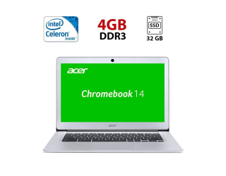 БУ Ультрабук Acer ChromeBook CB3-431 / 14&quot; (1920x1080) TN / Intel Celeron N3160 (4 ядра по 1.6 - 2.24 GHz) / 4 GB DDR3 / 32 GB eMMC / Intel HD Graphics 400 / WebCam / ChromeOS из Европы в Харкові