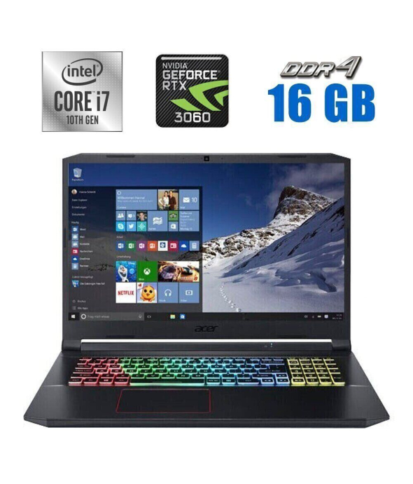 Игровой ноутбук Acer Nitro 5 AN517-52-789D / 17.3&quot; (1920x1080) IPS / Intel Core i7-10750H (6 (12) ядра по 2.6 - 5.0 GHz) / 16 GB DDR4 / 512 GB SSD / nVidia GeForce RTX 3060, 6 GB GDDR6, 192-bit / WebCam - 1