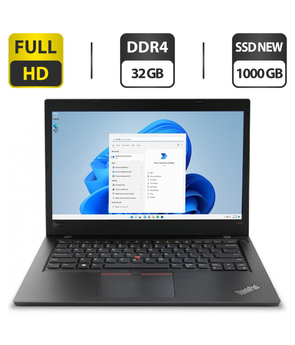 Ультрабук Lenovo ThinkPad L480 / 14&quot; (1920x1080) IPS / Intel Core i7-8550U (4 (8) ядра по 1.8 - 4.0 GHz) / 32 GB DDR4 / 1000 GB SSD NEW / Intel UHD Graphics 620 / WebCam / HDMI / Windows 11 Pro - 1