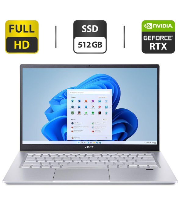 Игровой ноутбук Б-класс Acer Swift X SFX14-41G / 14&quot; (1920x1080) IPS / AMD Ryzen 7 5800U (8 (16) ядер по 1.9 - 4.4 GHz) / 16 GB DDR4 / 512 GB SSD / nVidia GeForce RTX 3050 Ti, 4 GB GDDR6, 128-bit / WebCam / HDMI - 1