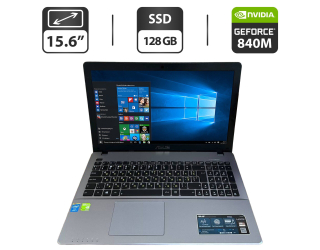 БУ Ноутбук Asus X550LN / 15.6&quot; (1366x768) TN / Intel Core i7-4510U (2 (4) ядра по 2.0 - 3.1 GHz) / 12 GB DDR3 / 128 GB SSD / nVidia GeForce 840M, 2 GB GDDR3, 64-bit / WebCam / VGA из Европы в Харкові