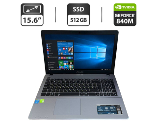 БУ Ноутбук Asus X550LN / 15.6&quot; (1366x768) TN / Intel Core i7-4510U (2 (4) ядра по 2.0 - 3.1 GHz) / 12 GB DDR3 / 512 GB SSD / nVidia GeForce 840M, 2 GB GDDR3, 64-bit / WebCam / VGA из Европы в Харкові