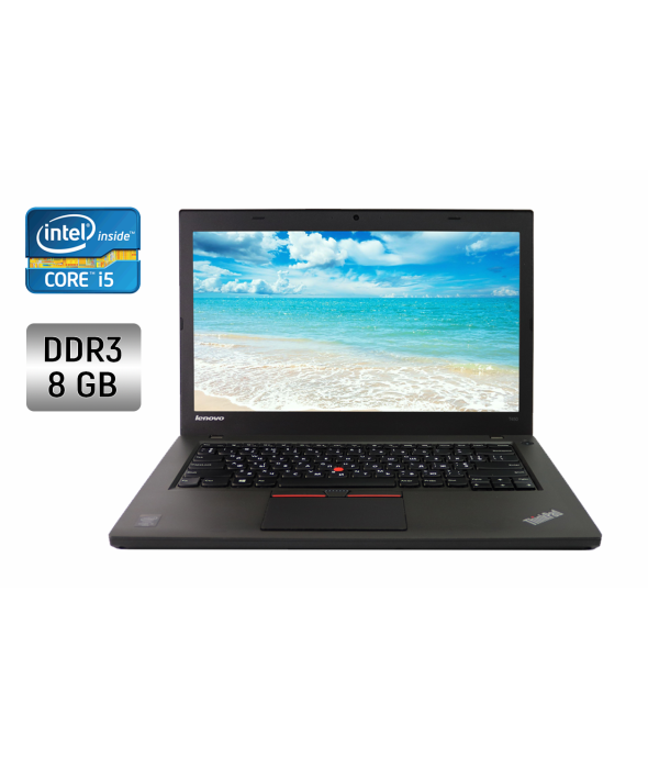Ультрабук Lenovo ThinkPad T450 / 14&quot; (1600x900) TN / Intel Core i5-5300U (2 (4) ядра по 2.3 - 2.9 GHz) / 8 GB DDR3 / 128 GB SSD / Intel HD Graphics 5500 / WebCam - 1