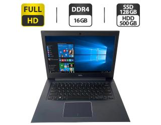 БУ Ноутбук Б-класс Dell Vostro 5471 / 14&quot; (1920x1080) IPS / Intel Core i7-8550U (4 (8) ядра по 1.8 - 4.0 GHz) / 16 GB DDR4 / 128 GB SSD + 500 GB HDD / Intel UHD Graphics 620 / WebCam / АКБ NEW + Беспроводная мышка из Европы