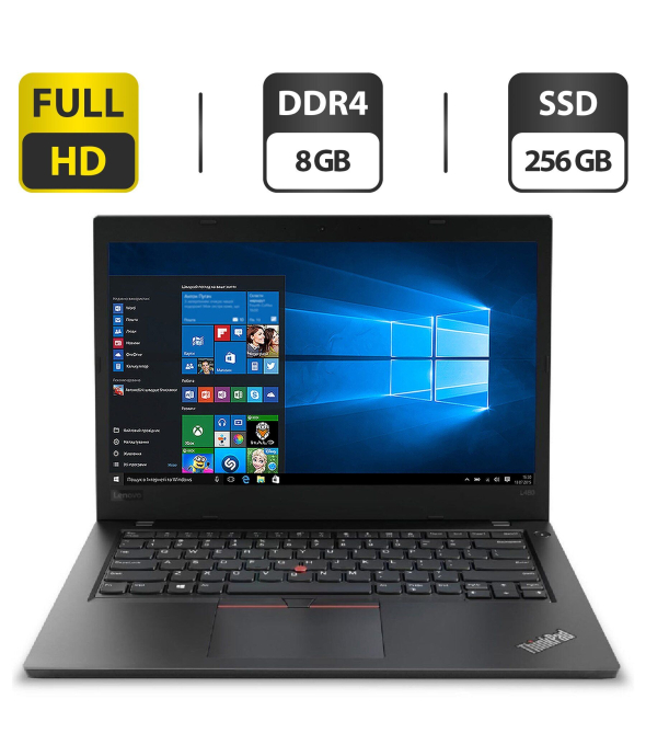 Ультрабук Lenovo ThinkPad L480/ 14 &quot; (1920x1080) IPS / Intel Core i3-8130U (2 (4) ядра по 2.2 - 3.4 GHz) / 8 GB DDR4 / 256 GB SSD / Intel UHD Graphics 620 / WebCam / HDMI / Windows 10 Pro - 1