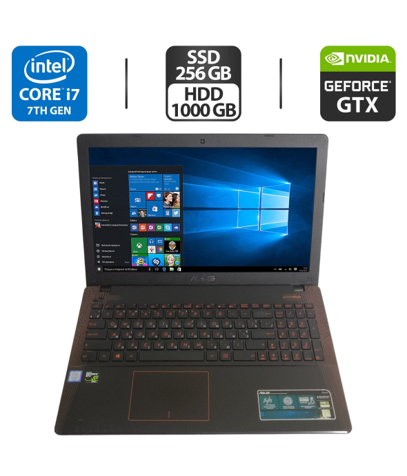 Игровой ноутбук Б-класс Asus X550VX-DM562 / 15.6&quot; (1920x1080) TN / Intel Core i7-7700HQ (4 (8) ядра по 2.8 - 3.8 GHz) / 16 GB DDR4 / 256 GB SSD + 1000 GB HDD / nVidia GeForce GTX 950M, 4 GB GDDR3, 128-bit / WebCam / HDMI / Windows 10 Pro - 1