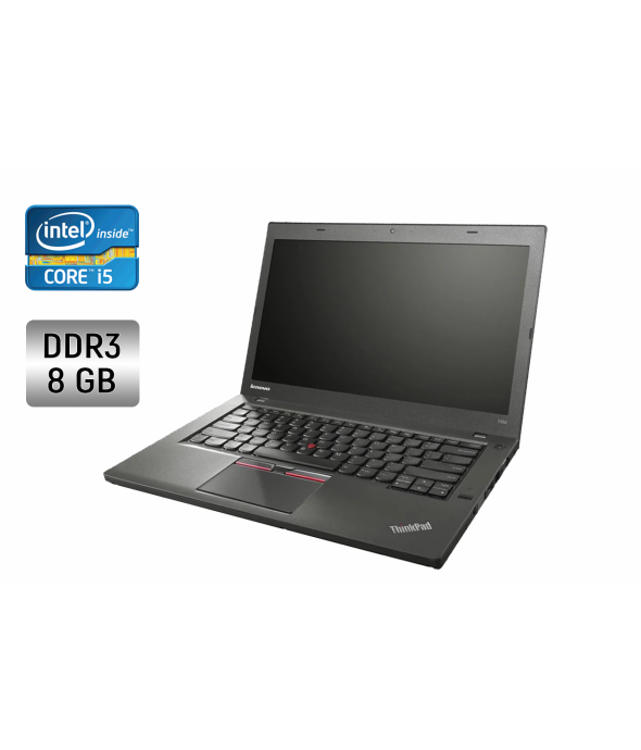 Ультрабук Lenovo ThinkPad T450 / 14&quot; (1600x900) TN / Intel Core i5-5300U (2 (4) ядра по 2.3 - 2.9 GHz) / 8 GB DDR3 / 256 GB SSD / Intel HD Graphics 5500 / WebCam / Fingerprint - 1