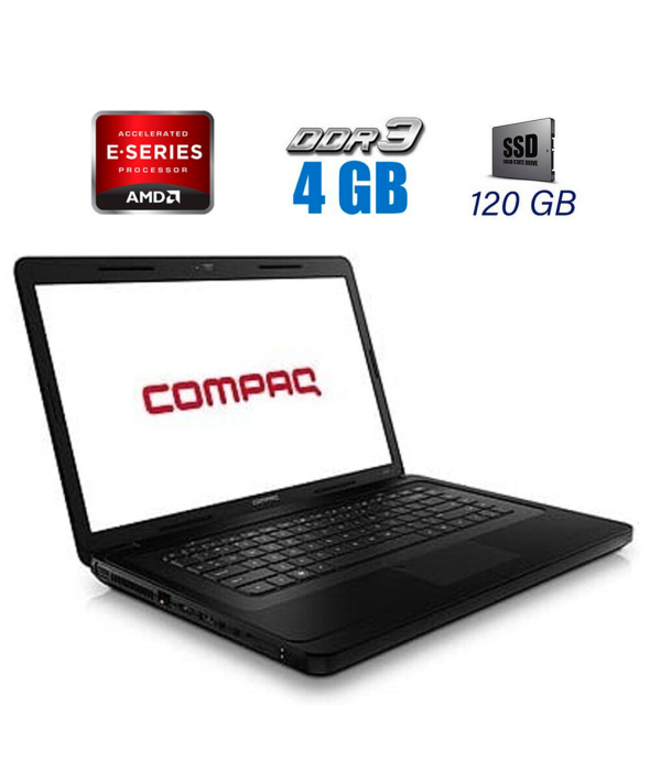 Ноутбук Б-класс HP Compaq Presario CQ57 / 15.6&quot; (1366x768) TN / AMD E300 (2 ядра по 1.3 GHz) / 4 GB DDR3 / 120 GB SSD / AMD Radeon HD 6310 Graphics / WebCam / DVD-ROM / VGA - 1