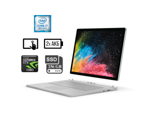 БУ Ультрабук Б-клас Microsoft SurfaceBook2 1793 / 15&quot; (3240x2160) IPS Touch / Intel Core i7-8650U (4 (8) ядра по 1.9 - 4.2 GHz) / 16 GB DDR3 / 256 GB SSD M. 2 / nVidia Geforce GTX 1060, 6GB GDDR5, 192-bit / WebCam / UBS Type-C / дві АКБ + Surface dock-Hub из Европы в Харкові