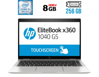 БУ Ноутбук-трансформер Б-класс HP EliteBook x360 1040 G5 / 14&quot; (1920x1080) IPS Touch / Intel Core i5-8350U (4 (8) ядра по 1.7 - 3.6 GHz) / 8 GB DDR4 / 256 GB SSD M.2 / Intel UHD Graphics 620 / WebCam / Fingerprint / USB 3.1 / HDMI из Европы в Харькове