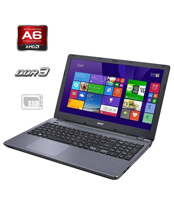 Ноутбук Б-класс Acer Aspire E5-521 / 15.6&quot; (1366x768) TN / AMD A6-6310 (4 ядра по 1.8 - 2.4 GHz) / 4 GB DDR3 / 120 GB SSD / AMD Radeon R4 Graphics / WebCam - 1
