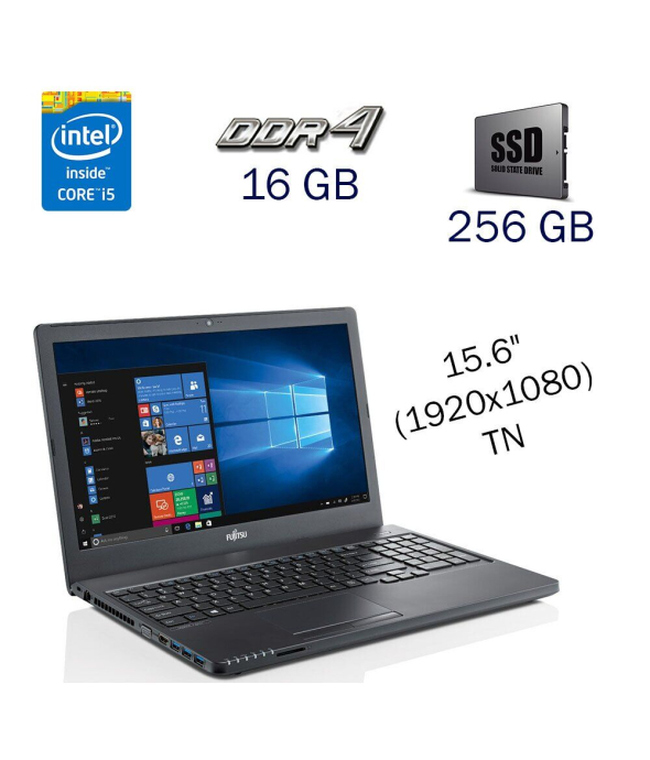 Ноутбук Fujitsu LifeBook A357 / 15.6&quot; (1920х1080) TN / Intel Core i5-7200U (2 (4) ядра по 2.5-3.1 GHz) / 16 GB DDR4 / 256 GB SSD / WebCam / Windows 10 PRO Lic - 1