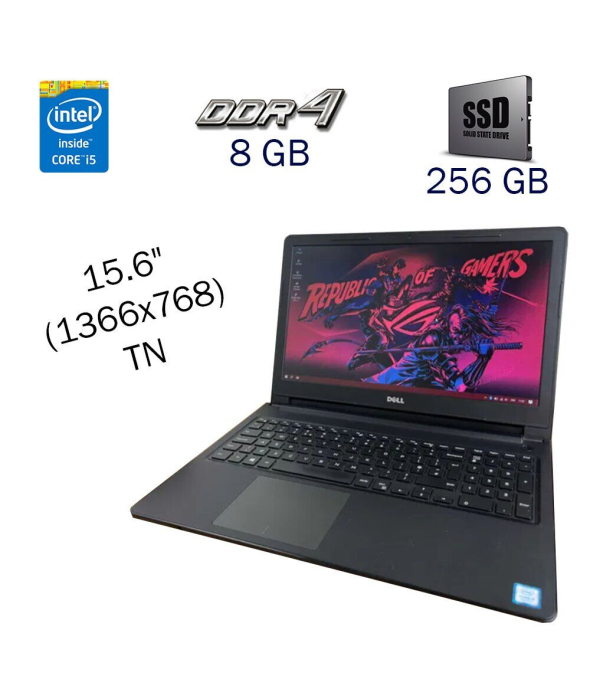 Ноутбук Б-клас Dell Vostro 15-3568 / 15.6&quot; (1366x768) TN / Intel Core i5 - 7200U (2 (4) ядра по 2.5-3.1 GHz) / 8 GB DDR4 / 256 GB SSD Samsung / WebCam / Windows 10 PRO Lic - 1