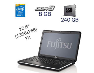 БУ Ноутбук Fujitsu LifeBook A512 / 15.6&quot; (1366x768) TN / Intel Core i5-3320M (2 (4) ядра по 2.6-3.3 GHz) / 8 GB DDR3 / 240 GB SSD / WebCam / Windows 10 PRO Lic из Европы в Харкові