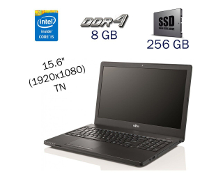 БУ Ноутбук Б клас Fujitsu LifeBook A557 / 15.6&quot; (1920x1080) TN / Intel Core i5-7200U (2 (4) ядра по 2.5-3.1 GHz) / 8 GB DDR4 / 256 GB SSD / Intel HD Graphics 620 / WebCam / Windows 10 PRO Lic из Европы в Харкові