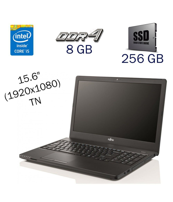 Ноутбук Б клас Fujitsu LifeBook A557 / 15.6&quot; (1920x1080) TN / Intel Core i5-7200U (2 (4) ядра по 2.5-3.1 GHz) / 8 GB DDR4 / 256 GB SSD / Intel HD Graphics 620 / WebCam / Windows 10 PRO Lic - 1