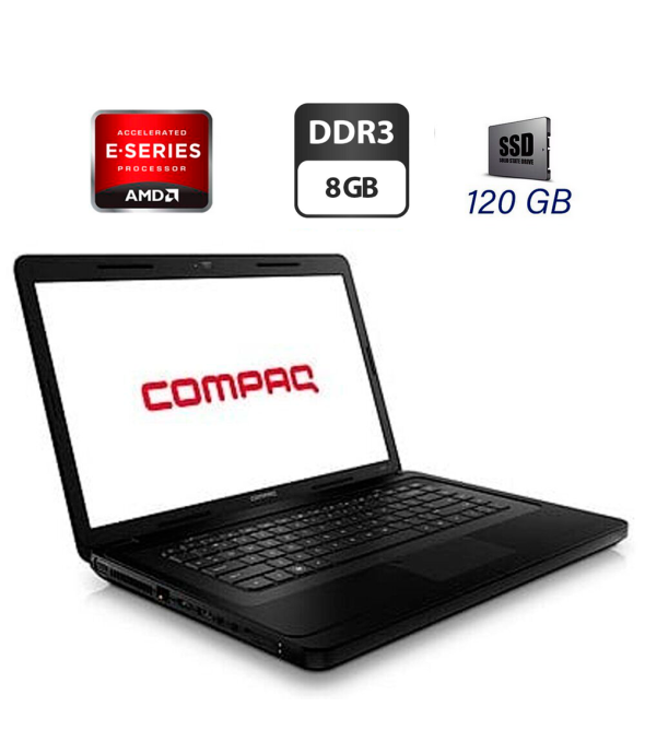 Ноутбук Б-класс HP Compaq Presario CQ57 / 15.6&quot; (1366x768) TN / AMD E300 (2 ядра по 1.3 GHz) / 8 GB DDR3 / 120 GB SSD / AMD Radeon HD 6310 Graphics / WebCam / DVD-ROM / VGA - 1