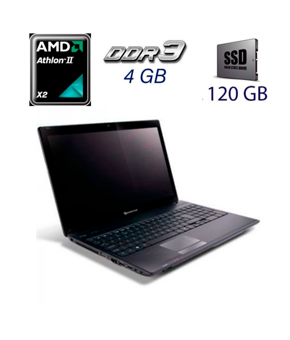Ноутбук Acer Packard Bell MS2291 / 17.3&quot; (1600x900) TN / AMD Athlon II X2 P320 (2 ядра по 2.1 GHz) / 4 GB DDR3 / 120 GB SSD / ATI Radeon HD 4250 / WebCam / DVD-ROM - 1