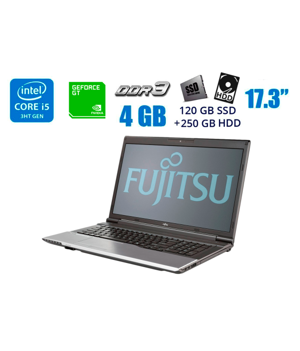 Ноутбук Fujitsu Lifebook N532 / 17.3&quot; (1600x900) TN / Intel Core i5-3230M (2 (4) ядра по 2.6 - 3.2 GHz) / 4 GB DDR3 / 120 GB SSD + 250 GB HDD / nVidia GeForce GT 620M, 1 GB DDR3, 64-bit / WebCam / USB 3.0 / HDMI - 1