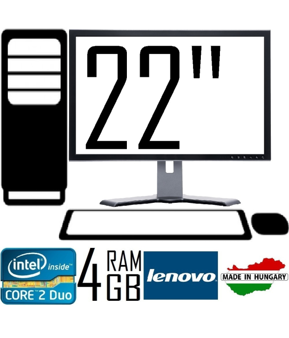 LENOVO M58 CORE 2 DUO E8400 3.00 GHZ 4GB RAM 160GB HDD + 22&quot; PHILIPS 220P2 - 1