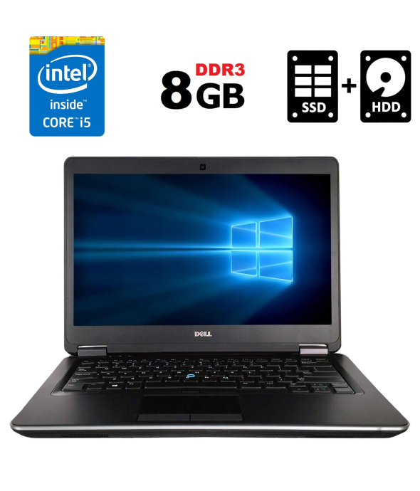 Ноутбук Б-класс Dell Latitude E7440 / 14&quot; (1366x768) TN / Intel Core i5-4310U (2 (4) ядра по 2.0 - 3.0 GHz) / 8 GB DDR3 / 128 GB SSD + 320 GB HDD / Intel HD Graphics 4400 / WebCam / miniDP / HDMI / Windows 10 лицензия - 1