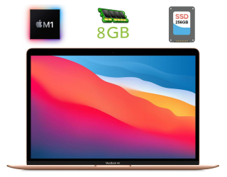 БУ Ноутбук Apple MacBook Air A2337 (2020) / 13.3&quot; (2560x1600) IPS / Apple M1 (8 ядер по 2.1 - 3.2 GHz) / 8 GB DDR3 / 256 GB SSD / Apple M1 GPU / WebCam из Европы в Харкові