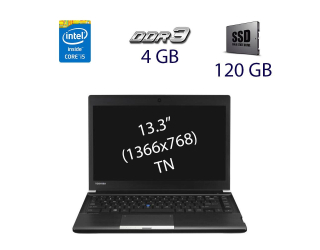 БУ Ноутбук Toshiba Portege R30-a-11j / 13.3&quot; (1366x768) TN / Intel Core i5-4300M (2 (4) ядра по 2.6 - 3.3 GHz) / 4 GB DDR3 / 120 GB SSD / DVD-RW / WebCam из Европы в Харкові