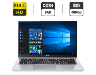 БУ Новый ультрабук Acer Swift SF314-511-360U Silver / 14&quot; (1920x1080) IPS / Intel Core i3-1115G4 (2 (4) ядра по 4.1 GHz) / 8 GB DDR4 / 480 GB SSD / Intel UHD Graphics / WebCam / HDMI / Windows 10 Home из Европы в Харькове