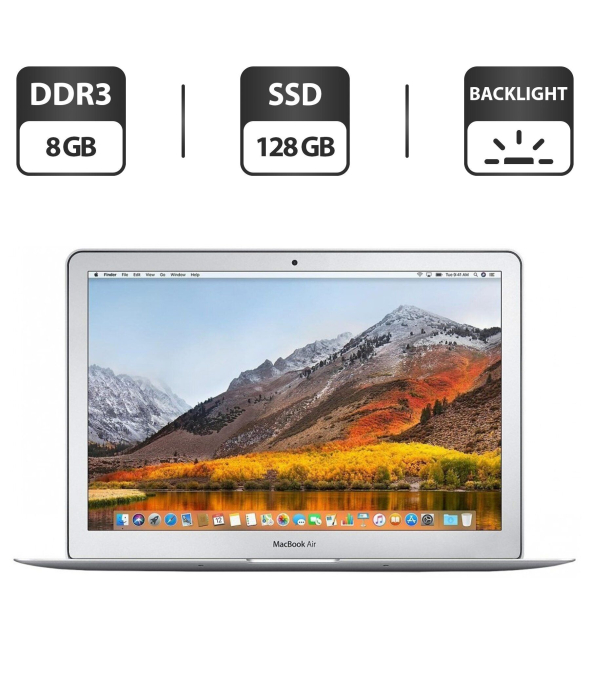 Ультрабук Apple Macbook Air 13 2017 / 13.3&quot; (1440x900) TN / Intel Core i5-5350U (2 (4) ядра по 1.8 - 2.9 GHz) / 8 GB DDR3 / 128 GB SSD / Intel HD Graphics 6000 / WebCam / USB 3.0 / Silver - 1
