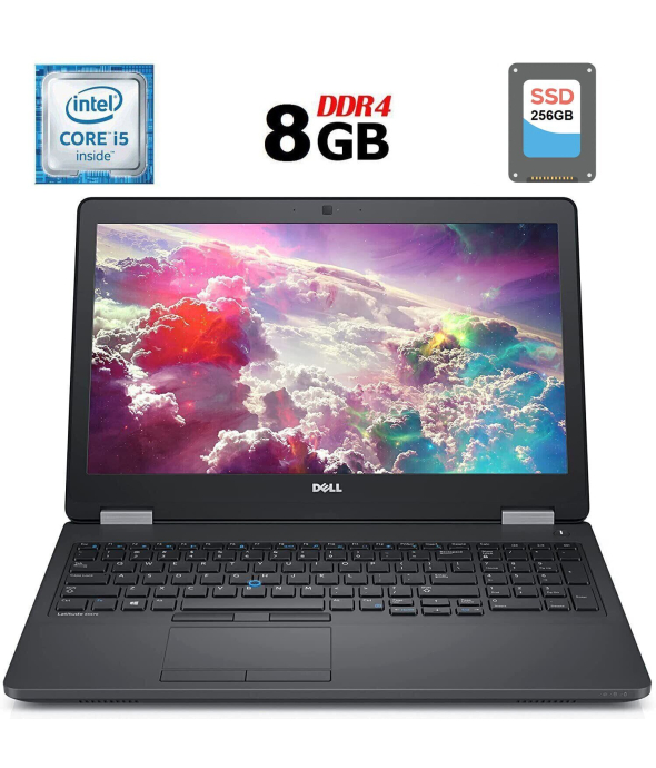 Ноутбук Б-класс Dell Latitude E5570 / 15.6&quot; (1366x768) TN / Intel Core i5-6300U (2 (4) ядра по 2.4 - 3.0 GHz) / 8 GB DDR4 / 256 GB SSD / Intel HD Graphics 520 / WebCam / HDMI / Windows 10 лицензия - 1
