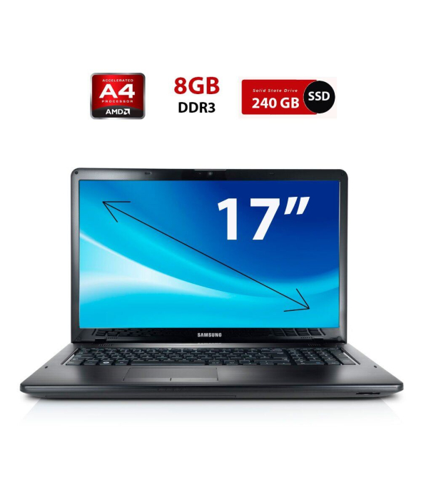 Ноутбук Б-класс Samsung NP355E7C / 17.3&quot; (1600x900) TN / AMD A4-4300M (2 ядра по 2.5 - 3.0 GHz) / 8 GB DDR3 / 240 GB SSD / AMD Radeon HD 7420G Graphics / WebCam - 1